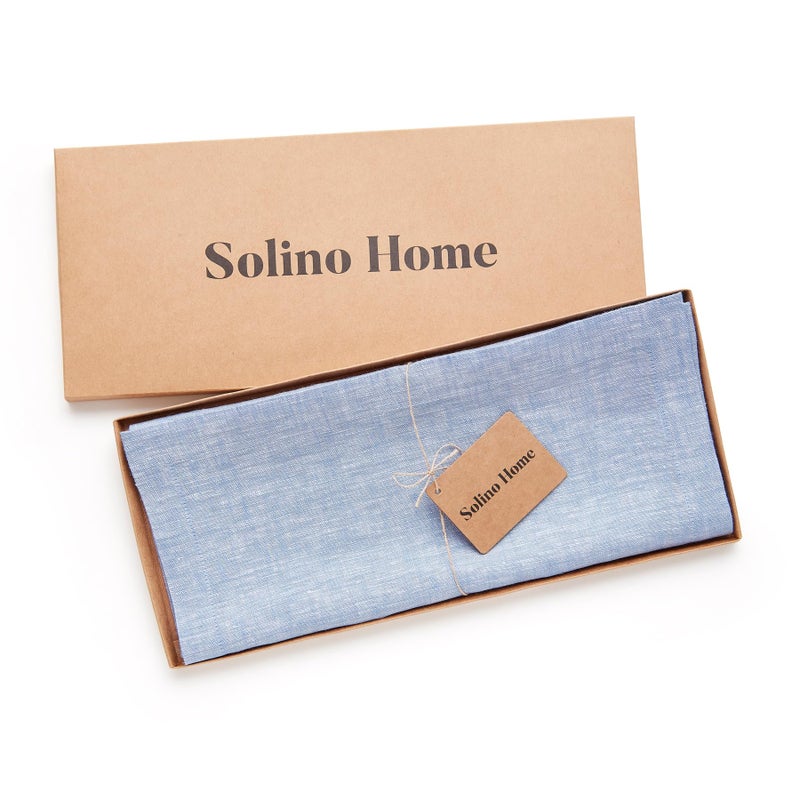 Solino Home Linen Table Runner 132 Inches Long - 100% Pure Linen Chambray Blue Table Runner 14 x 132 Inch - Machine Washable Dining Table Runner for Christmas - Athena - Image 4