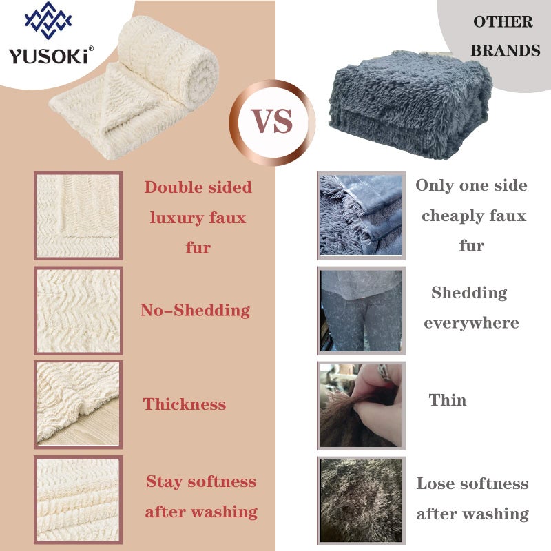 YUSOKI Luxury Double Sided Faux Fur Throw Blanket(Without Pillows) Soft Fuzzy Fluffy Cozy Plush Furry Comfy Warm Blanket for Couch Bed Chair Sofa Bedroom Women Teen Girls Gift(Ivory 50"" x 63"") - Image 2