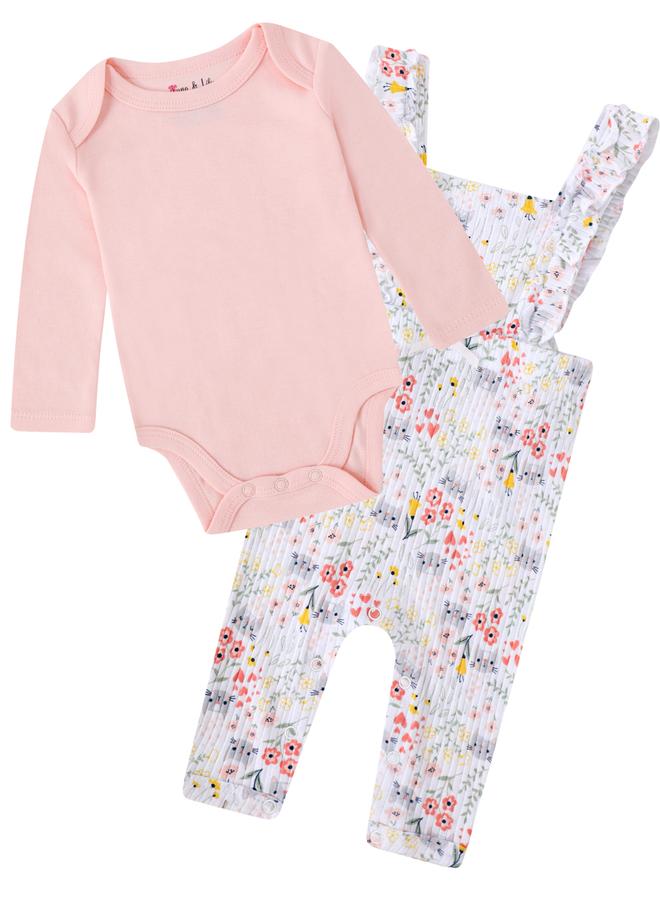 Luna & Lily 3-Piece Floral Dungaree, Bodysuit And Headband Set - Image 3