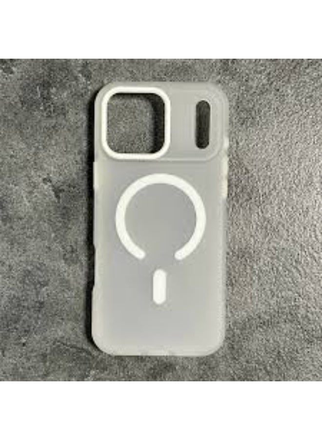 Matte clear silicone phone case compatible with iPhone 17 Pro Max with magnetic charging circuit.