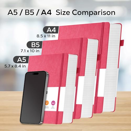 FOCUS DAY Lined Journal Notebook for Women/Men Writing Work, 320 Pages A4 Large Notebook notepads 8.5 x 11 for Note Taking, Hardcover Leather Journal, 100Gsm Thick Paper, Pink - Image 5
