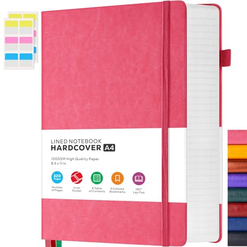 FOCUS DAY Lined Journal Notebook for Women/Men Writing Work, 320 Pages A4 Large Notebook notepads 8.5 x 11 for Note Taking, Hardcover Leather Journal, 100Gsm Thick Paper, Pink - Image 1