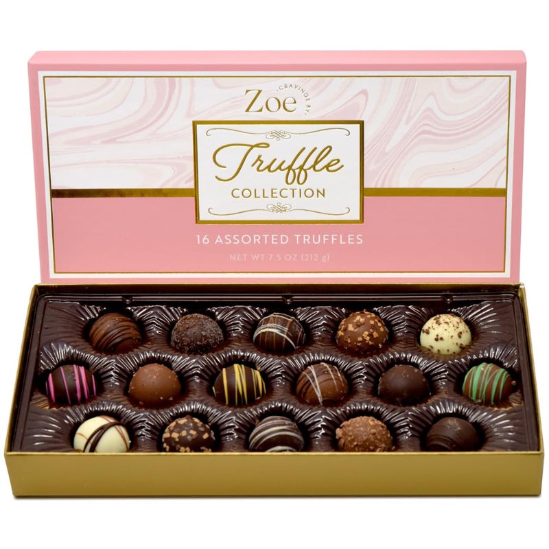 CRAVINGS BY ZOE Gourmet Chocolate Truffle Gift Box | 16 Count | Assorted Gourmet Milk & Dark Chocolate Candy Food Gift Basket Anniversary, Birthday, Get Well, Holiday, Thank You Men Women Mom Her - Image 1