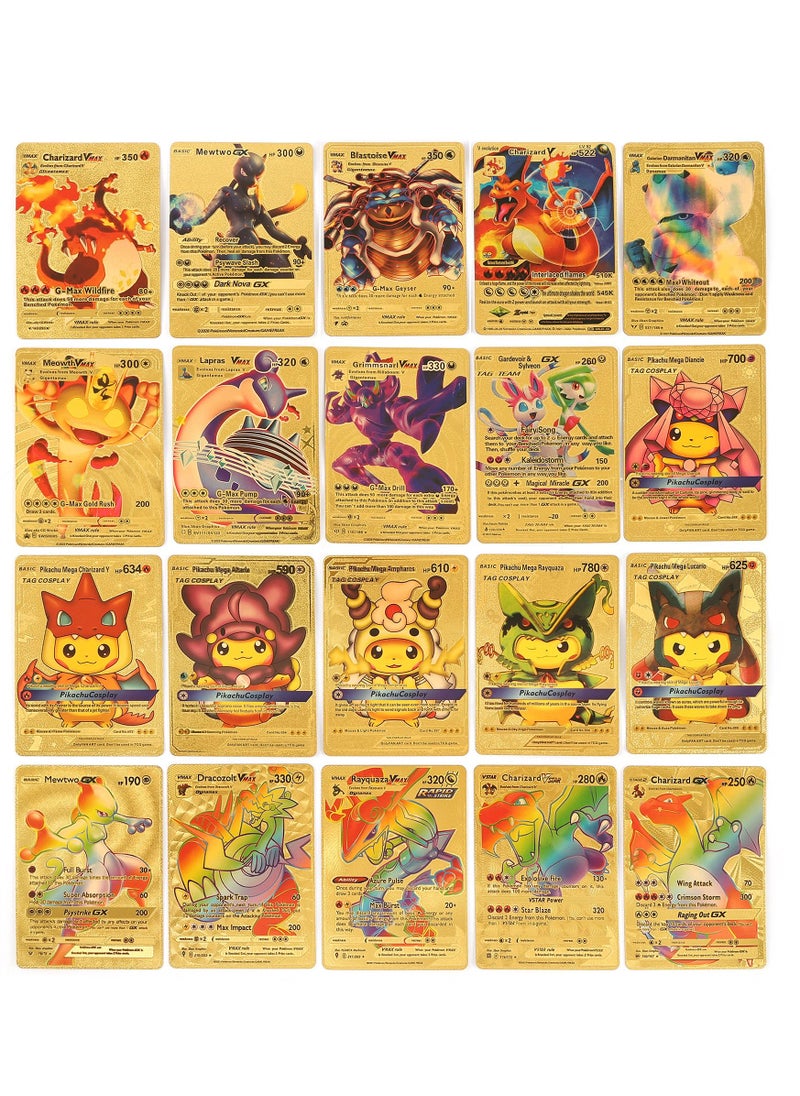 Pokemon - Golden foiled Pokemon Cards Rainbow Set (110 Pcs 55 Gold and 55 Rainbow) Pokemon Cards Including Vmax Rares V Series GX EX Rares Charizard Cards ( Random pic and design on cards box cover) - Image 1