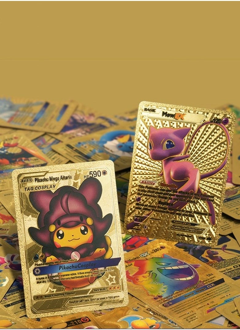 Pokemon - Golden foiled Pokemon Cards Rainbow Set (110 Pcs 55 Gold and 55 Rainbow) Pokemon Cards Including Vmax Rares V Series GX EX Rares Charizard Cards ( Random pic and design on cards box cover) - Image 1