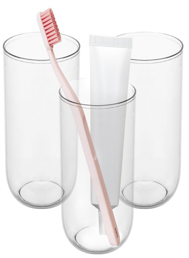 NiHome Toothbrush Holders for Bathrooms 3 Pcs, Plastic Reusable Bathroom Tumbler Toothbrush Cups, 13.5oz Unbreakable Mouthwash Cups Easy to Clean (Clear) - Image 1