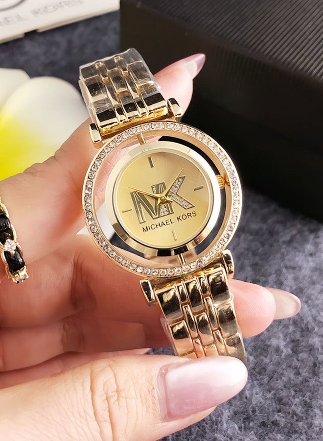 مايكل كورس كلاسيكي للرجال والنساء الموضة متعددة الوظائف سبيكة جولة الكوارتز ساعة الفولاذ المقاوم للصدأ حزام 32 مم