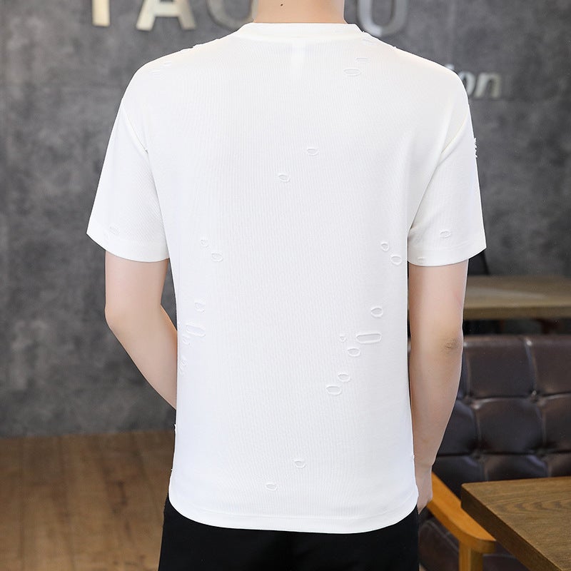 On Behalf Of The Hair Burst Hole New Craft Crew Neck Short Sleeve T-Shirt 2024 Men'S All-Match Short Sleeve T-Shirt Tide - Image 5