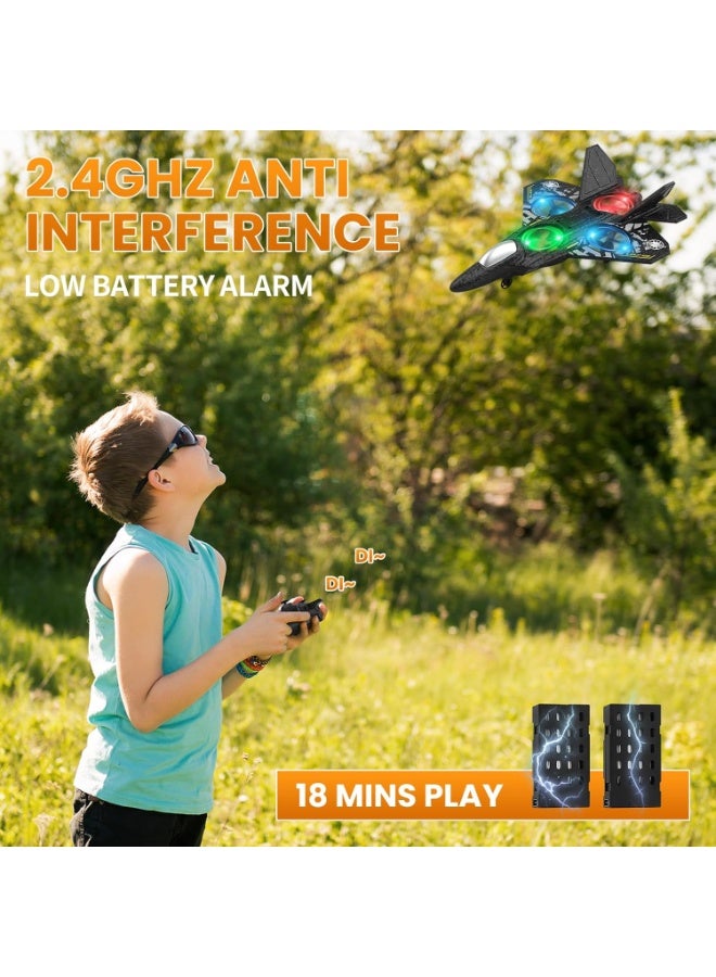 RC Plane, 2,4 GHz Remote Control Plane with 2 Batteries, 360° Surround Remote Control Airplane with LED, 6-Axis Gyro Remote Control Aeroplane for Kids Adults Beginners (Grey) - Image 3