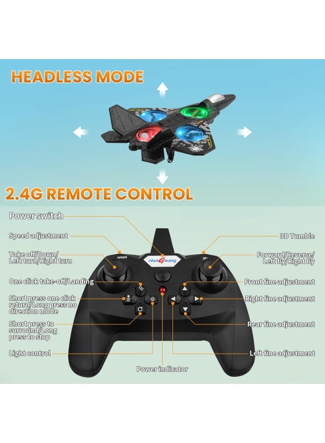 RC Plane, 2,4 GHz Remote Control Plane with 2 Batteries, 360° Surround Remote Control Airplane with LED, 6-Axis Gyro Remote Control Aeroplane for Kids Adults Beginners (Grey) - Image 4
