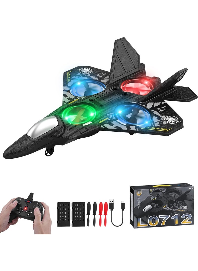 RC Plane, 2,4 GHz Remote Control Plane with 2 Batteries, 360° Surround Remote Control Airplane with LED, 6-Axis Gyro Remote Control Aeroplane for Kids Adults Beginners (Grey) - Image 1