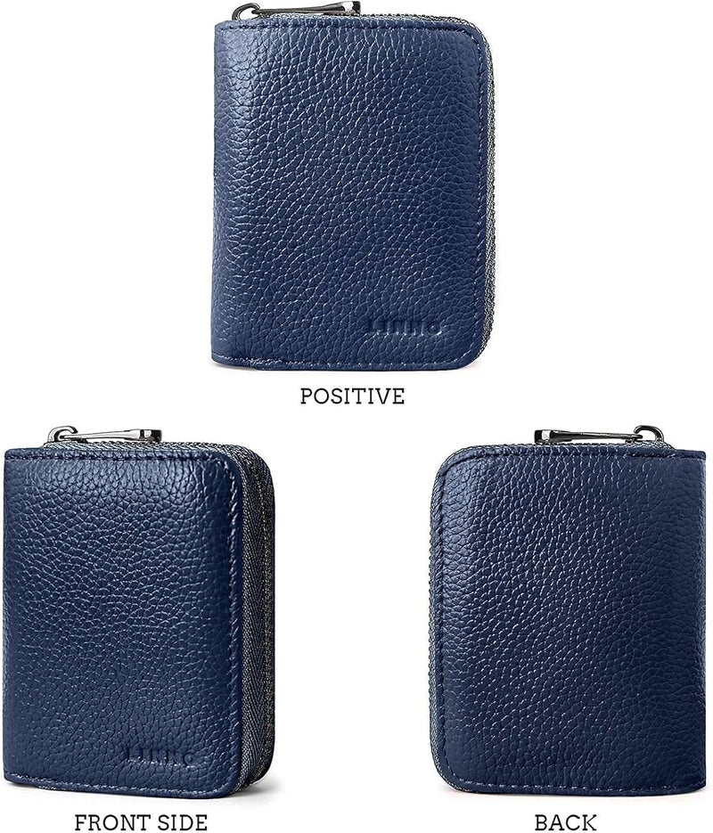 Linno RFID 20 Slots Credit Card Holder Genuine Leather Small Wallet for Women or Men with Zipper - Image 5