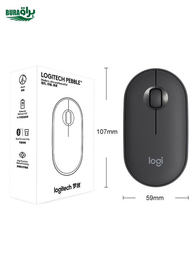 BURAQ Logitech Pebble Cobblestone Shape Thin 3-keys 1000DPI Mute Wireless Bluetooth Optical Mouse, Wireless Range: 10m (Black)  - Image 5