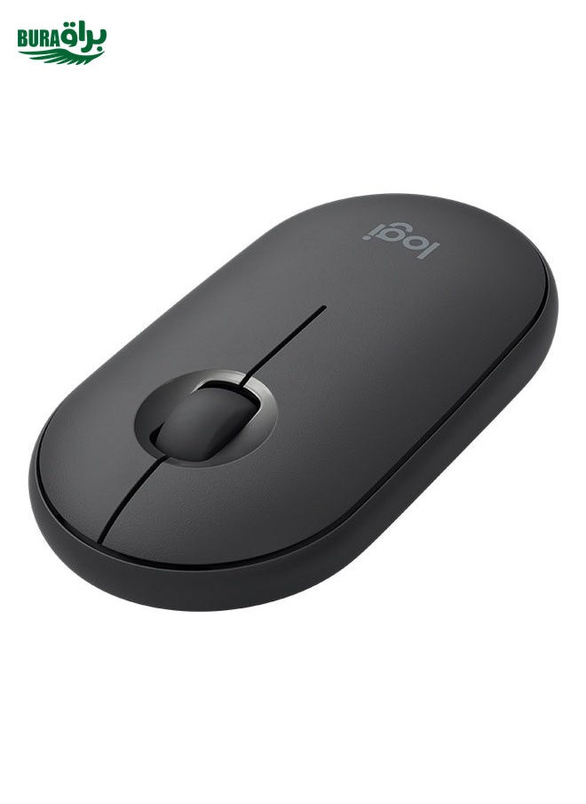 BURAQ Logitech Pebble Cobblestone Shape Thin 3-keys 1000DPI Mute Wireless Bluetooth Optical Mouse, Wireless Range: 10m (Black)  - Image 3