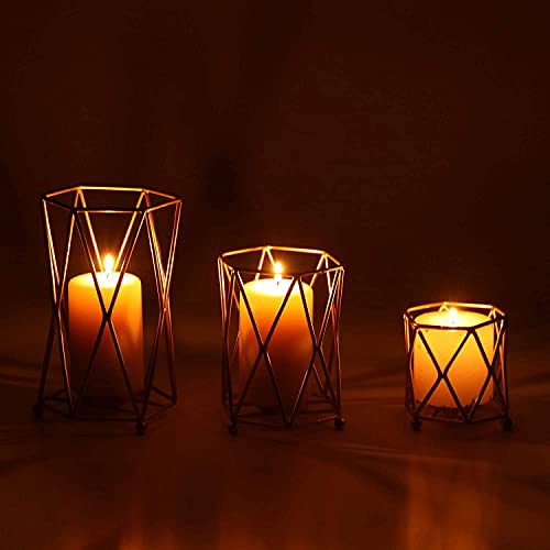 Quace Set of 3 Nordic Style Candle Holder Gold Geometric Metal Iron Art Candle Base… - Image 5