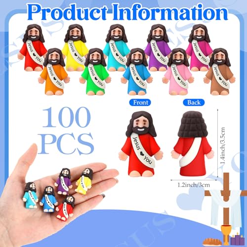 Bememo 100 Pcs Little Jesus Figures Original Design Jesus Loves You Rubber Toy Hide and Seek Religious Party Gift Sunday School Baptism Gift Colorful - Image 5