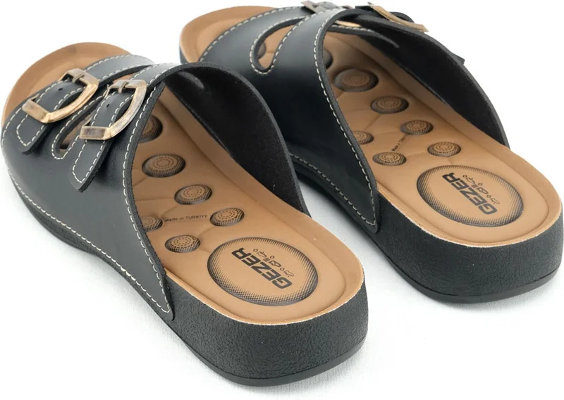 جيزر Summer Comfortable Sole Two Buckle Adjustable Faux Leather Daily Women's Slippers