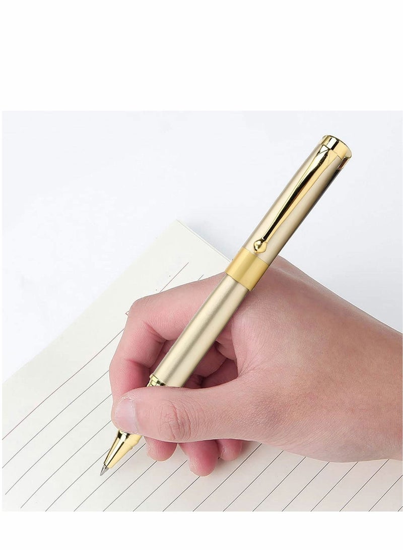 SYOSI قلم حبر جاف احترافي أسود مع حافة كروم فاخرة، رأس خطي 0.5 مم يأتي مع قطعتين من حبر إعادة التعبئة، أقلام حبر جاف لطيفة في صندوق هدايا أنيق للطلاب والمديرين التنفيذيين والمكتب (ذهبي) - Image 2