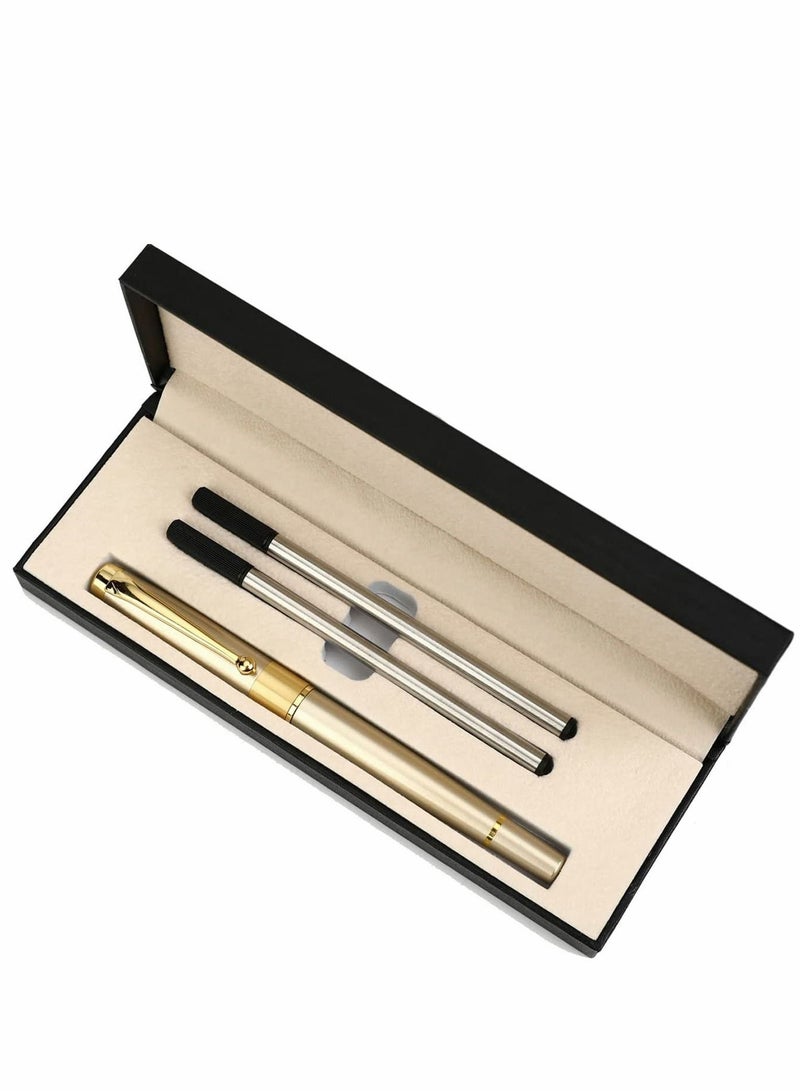SYOSI قلم حبر جاف احترافي أسود مع حافة كروم فاخرة، رأس خطي 0.5 مم يأتي مع قطعتين من حبر إعادة التعبئة، أقلام حبر جاف لطيفة في صندوق هدايا أنيق للطلاب والمديرين التنفيذيين والمكتب (ذهبي) - Image 4