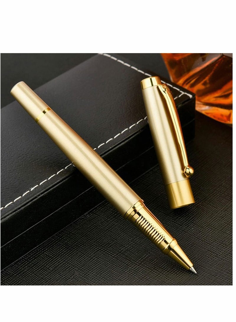 SYOSI قلم حبر جاف احترافي أسود مع حافة كروم فاخرة، رأس خطي 0.5 مم يأتي مع قطعتين من حبر إعادة التعبئة، أقلام حبر جاف لطيفة في صندوق هدايا أنيق للطلاب والمديرين التنفيذيين والمكتب (ذهبي) - Image 3