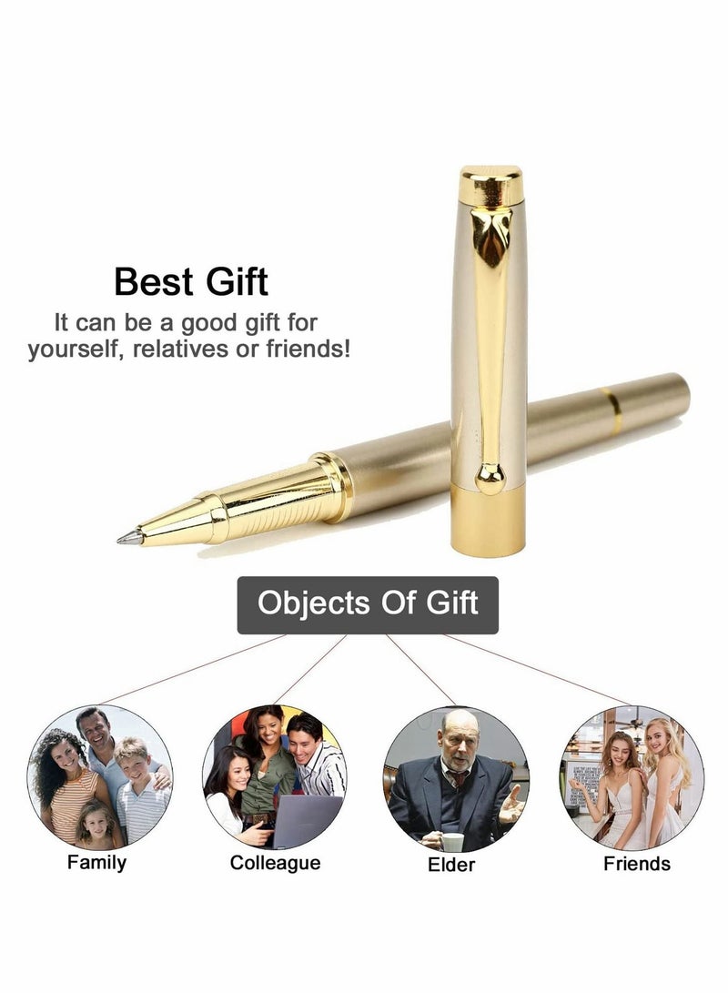 SYOSI قلم حبر جاف احترافي أسود مع حافة كروم فاخرة، رأس خطي 0.5 مم يأتي مع قطعتين من حبر إعادة التعبئة، أقلام حبر جاف لطيفة في صندوق هدايا أنيق للطلاب والمديرين التنفيذيين والمكتب (ذهبي) - Image 5
