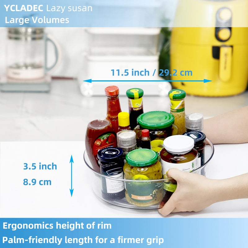 YCLADEC 2 Pack Lazy Susan 11.5" Inch Turntable Organizer Organization Storage Container Bins Spice Rack Cabinet Rotating Condiment for Pantry Countertop Kitchen Vanity Bathroom Jewelry Holder Clear - Image 2