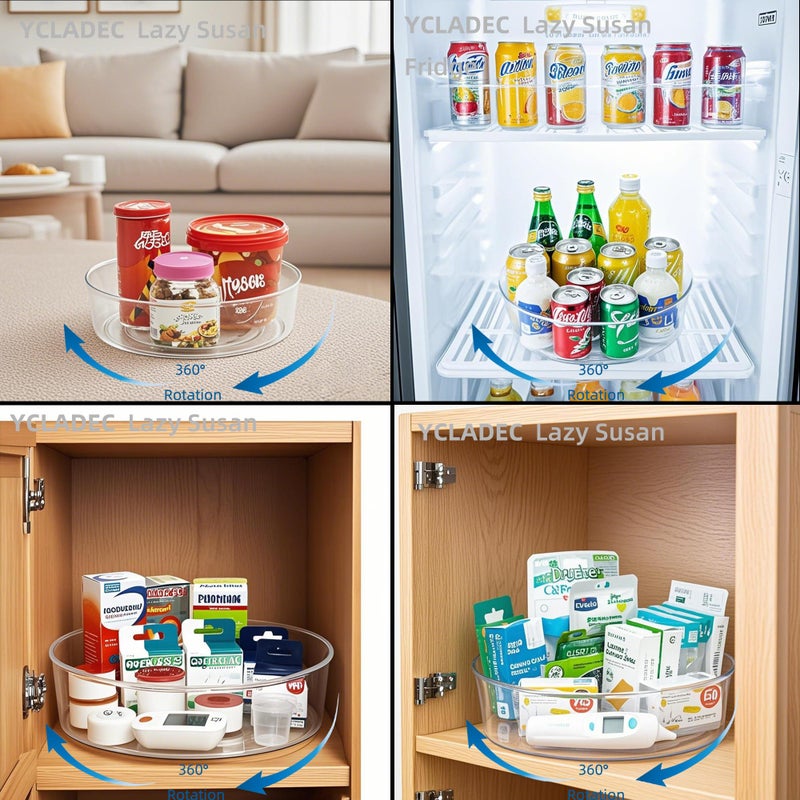 YCLADEC 2 Pack Lazy Susan 11.5" Inch Turntable Organizer Organization Storage Container Bins Spice Rack Cabinet Rotating Condiment for Pantry Countertop Kitchen Vanity Bathroom Jewelry Holder Clear - Image 5