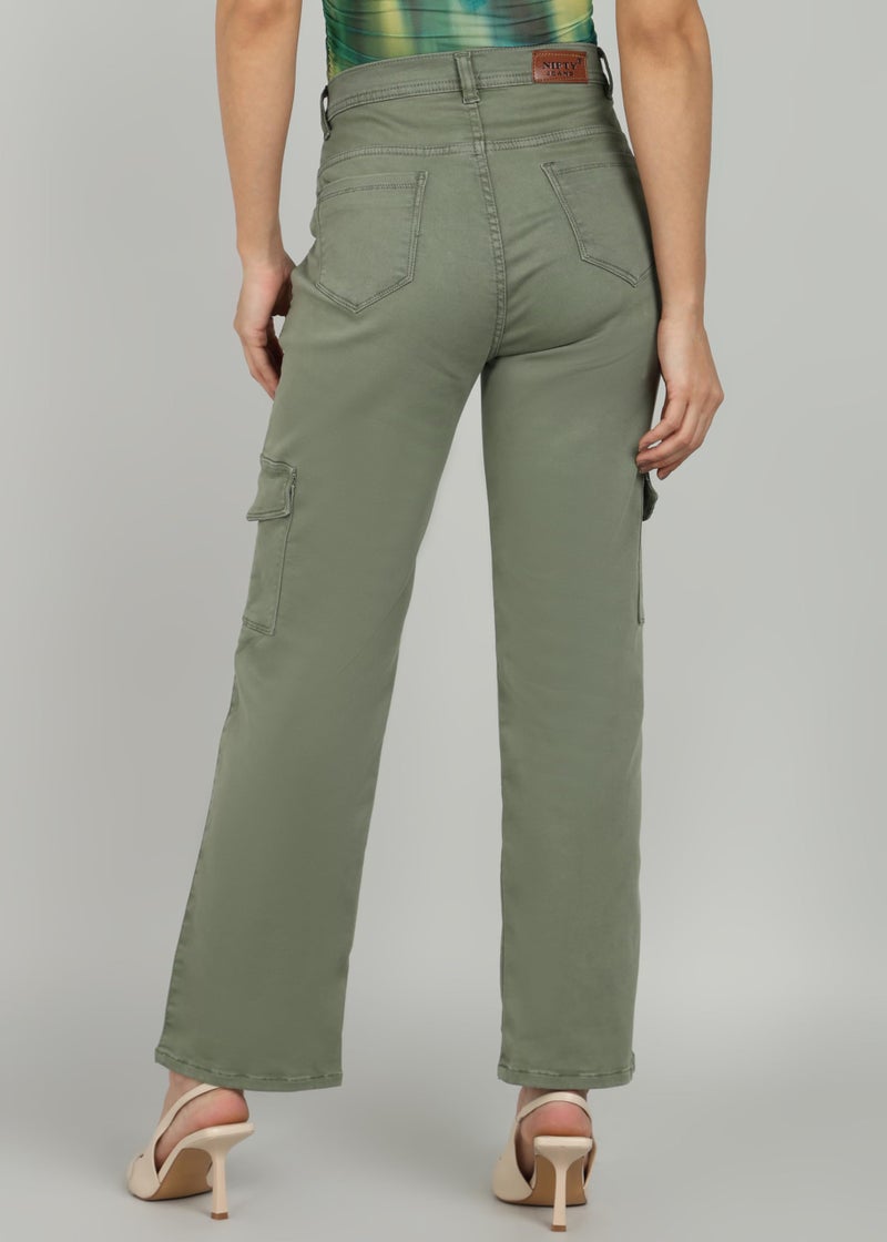 Nifty Women's Denim Relaxed Fit Olive Cargo Jeans (1466_OLVE_36_Olive_36) - Image 5