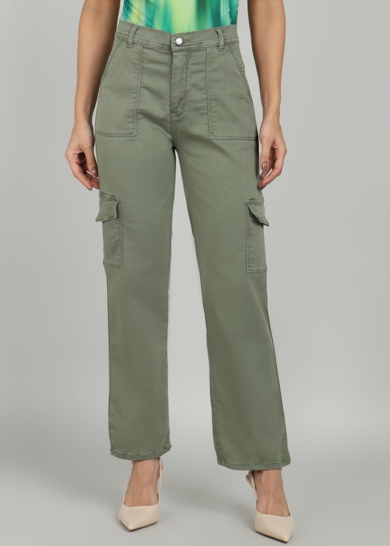 Nifty Women's Denim Relaxed Fit Olive Cargo Jeans (1466_OLVE_36_Olive_36) - Image 2