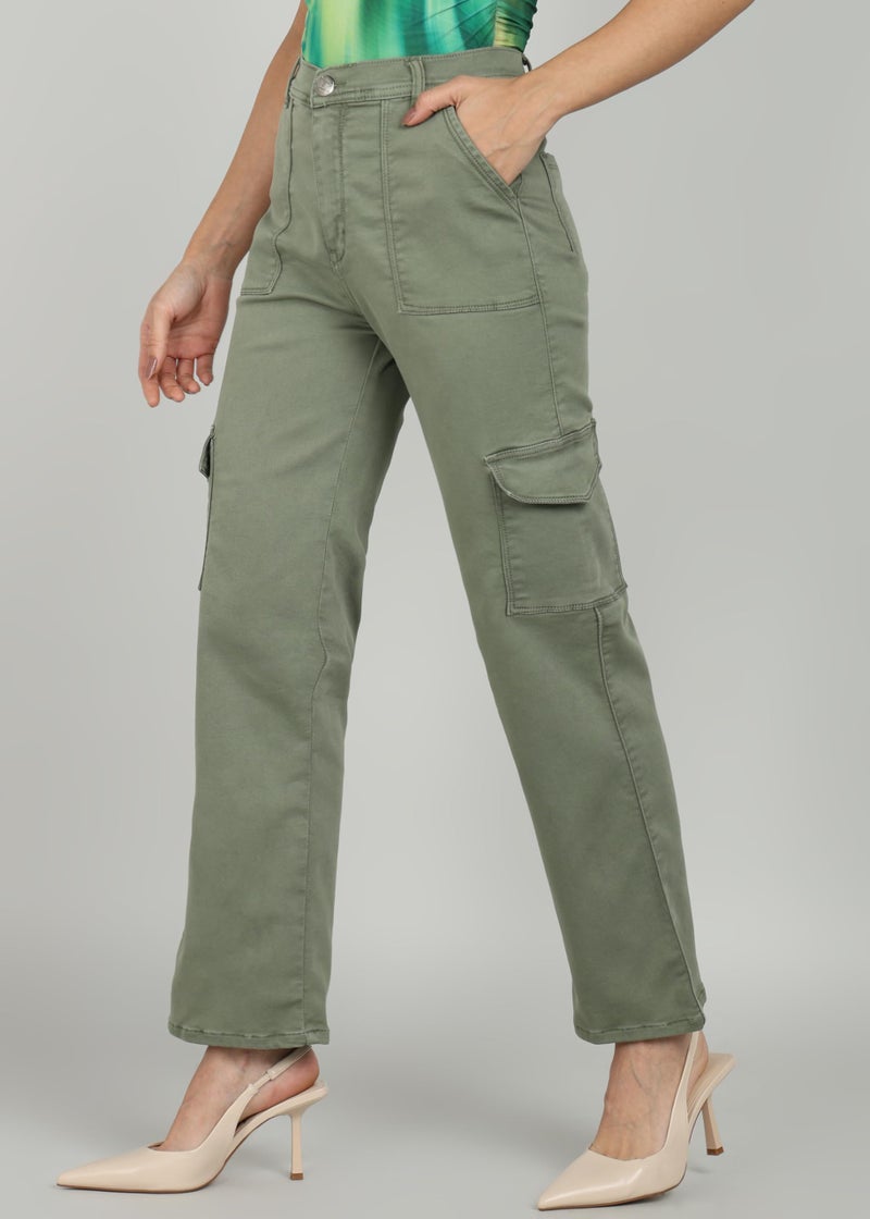 Nifty Women's Denim Relaxed Fit Olive Cargo Jeans (1466_OLVE_36_Olive_36) - Image 3