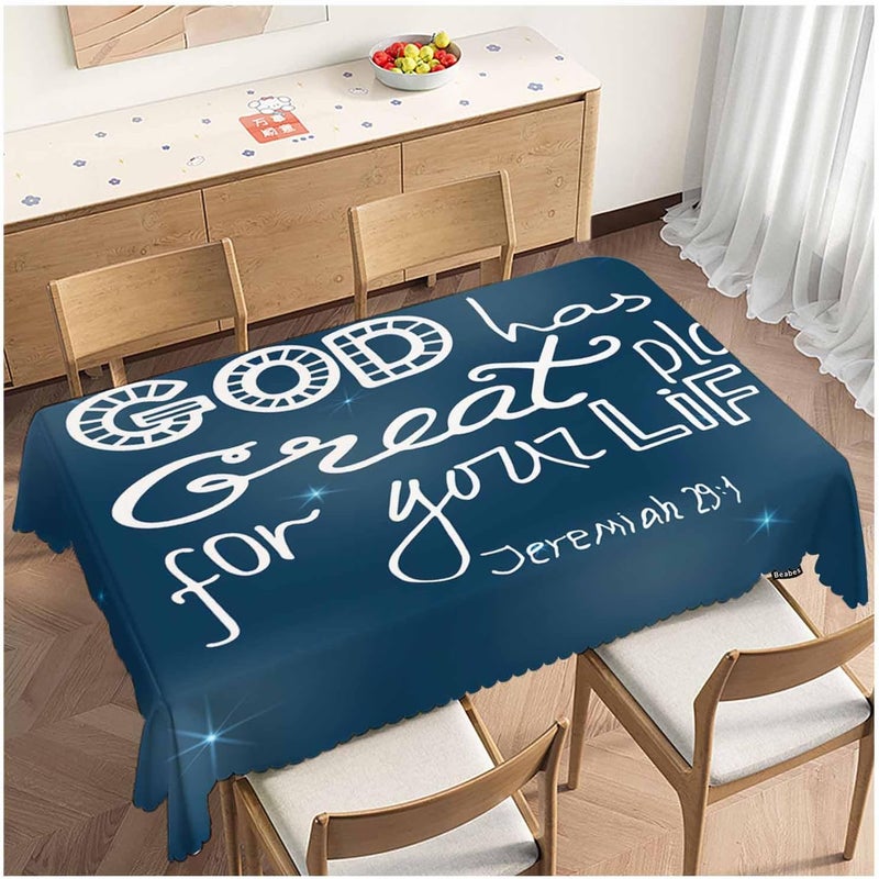 Beabes Holy Bible Tablecloth for Rectangle Tables Christian Quote Galaxy Picnic Table Cover Dinner Kitchen Table Cloth Camping Tablecloths 52X70 God Has A Great Plan for Your Life - Image 1