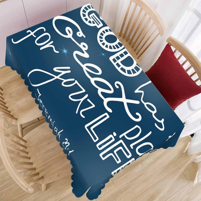 Beabes Holy Bible Tablecloth for Rectangle Tables Christian Quote Galaxy Picnic Table Cover Dinner Kitchen Table Cloth Camping Tablecloths 52X70 God Has A Great Plan for Your Life - Image 2