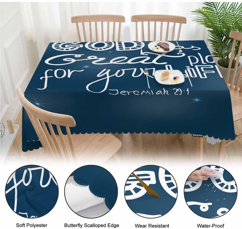 Beabes Holy Bible Tablecloth for Rectangle Tables Christian Quote Galaxy Picnic Table Cover Dinner Kitchen Table Cloth Camping Tablecloths 52X70 God Has A Great Plan for Your Life - Image 4