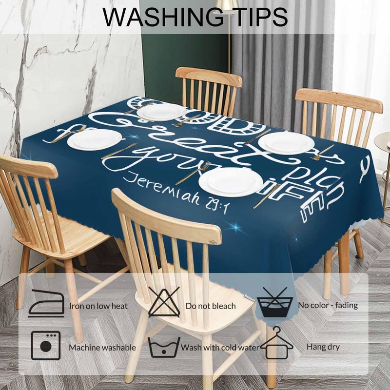 Beabes Holy Bible Tablecloth for Rectangle Tables Christian Quote Galaxy Picnic Table Cover Dinner Kitchen Table Cloth Camping Tablecloths 52X70 God Has A Great Plan for Your Life - Image 5