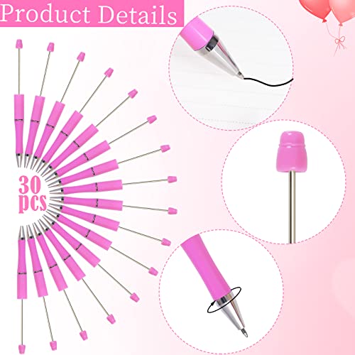 jiebor 30Pcs Pink Beadable Pens Plastic Bead Ballpoint DIY Cute Cool Pens Black Ink for Women Men Bridal Graduation Gift Office Supplies - Image 5