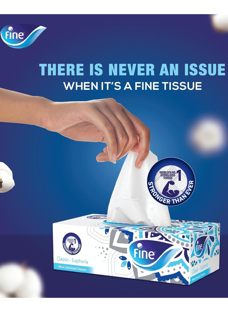 فاين مناديل فاين كلاسيك للوجه، علبة مناديل معقمة، 5 صناديق، طبقتين × 200 ورقة، مناديل ملمس القطن مناسبة لجميع أنواع البشرة وجميع الإعدادات، مناديل ناعمة معقمة بواسطة ستيريبرو للحماية من الجراثيم