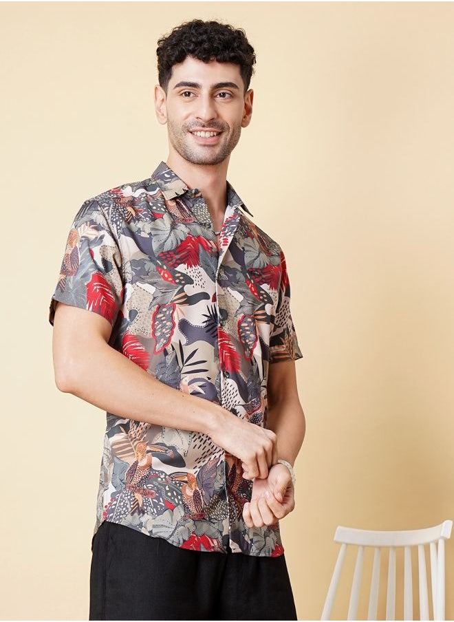 The Indian Garage Co Men Slim Fit Fauna Printed Half Sleeves Spread Collar Resort Wear Shirt  - Image 3