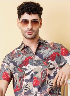 The Indian Garage Co Men Slim Fit Fauna Printed Half Sleeves Spread Collar Resort Wear Shirt  - Image 1