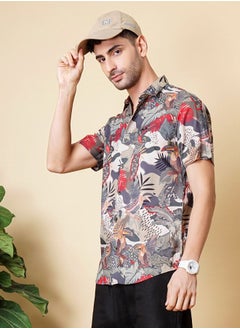 The Indian Garage Co Men Slim Fit Fauna Printed Half Sleeves Spread Collar Resort Wear Shirt  - Image 4