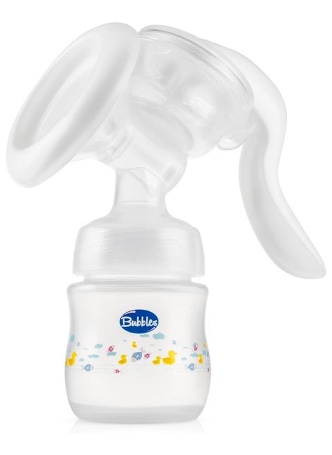 Bubbles Manual Breast Pump Built-in Natural Bottle 150ml - White