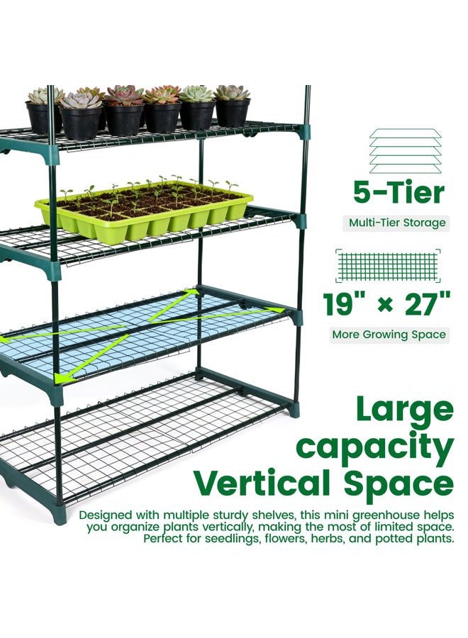 WORTH Garden 5 Tier Mini Greenhouse - 75'' H x 27'' L x 19'' W - Sturdy Portable Gardening Shelves with PVC Cover - Small Porch Green House for Growing Plants Flowers Indoor & Outdoor - Image 5
