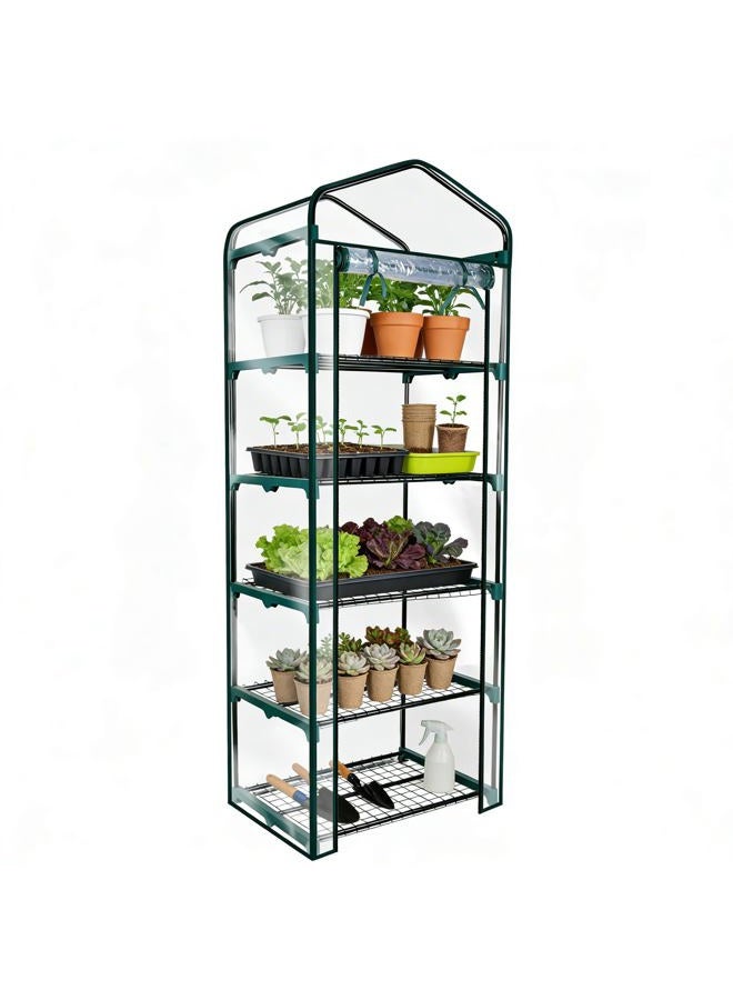 WORTH Garden 5 Tier Mini Greenhouse - 75'' H x 27'' L x 19'' W - Sturdy Portable Gardening Shelves with PVC Cover - Small Porch Green House for Growing Plants Flowers Indoor & Outdoor - Image 1