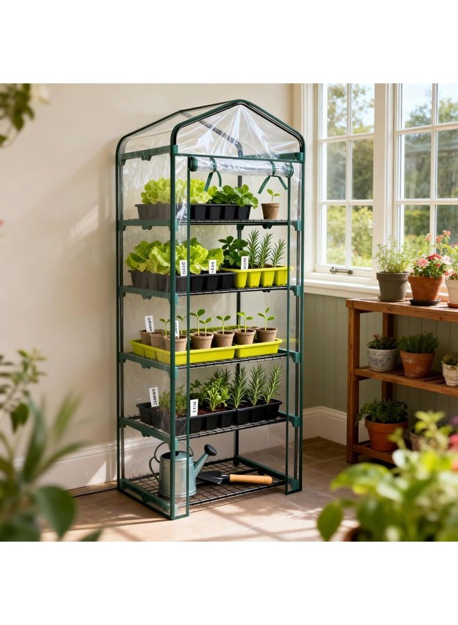 WORTH Garden 5 Tier Mini Greenhouse - 75'' H x 27'' L x 19'' W - Sturdy Portable Gardening Shelves with PVC Cover - Small Porch Green House for Growing Plants Flowers Indoor & Outdoor - Image 2