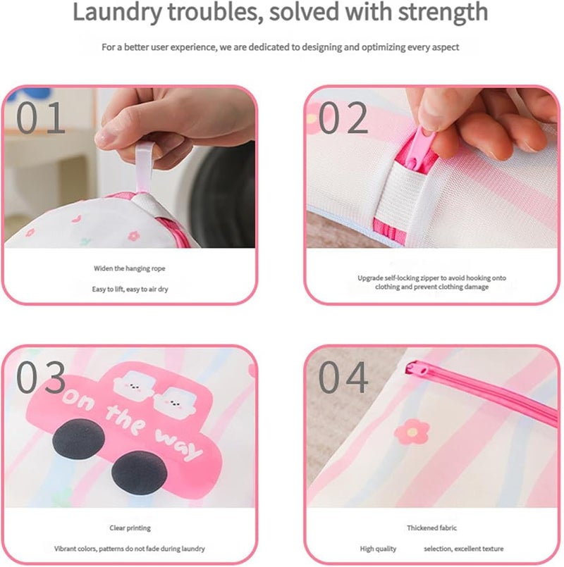 حقيبة الغسيل الملونة ذات السحاب من البوليستر السميك الشبكي لحماية الملابس ومنظم - Image 4