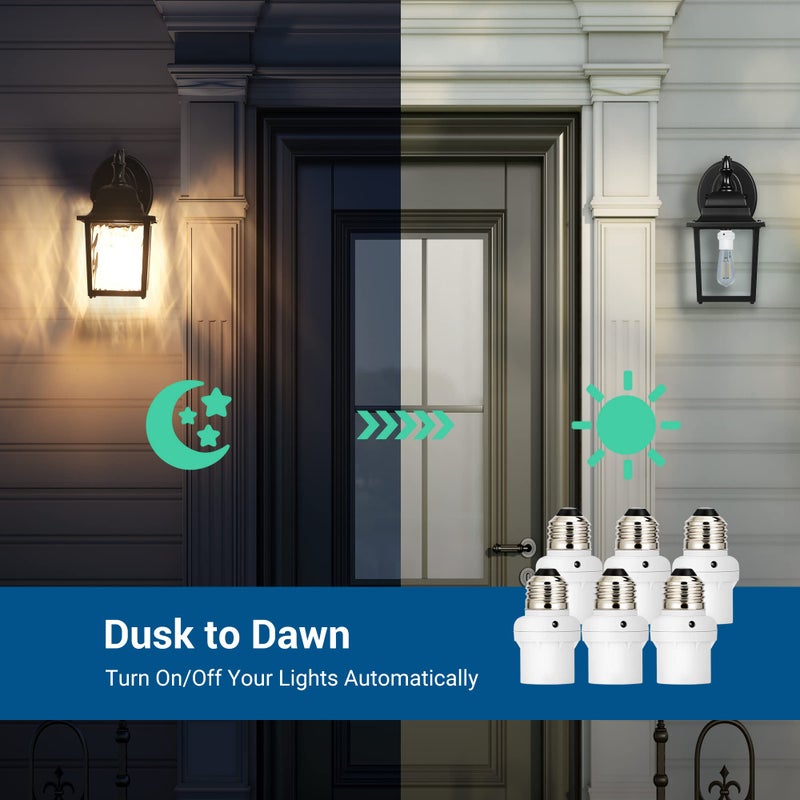 DEWENWILS Light Sensor Socket, E26 E27 Dusk to Dawn Light Bulb Sockets for Light Fixtures, Compatible with Incandescent/CFL/LED/Halogen Bulbs, ETL Listed, 6 Pack, White - Image 3