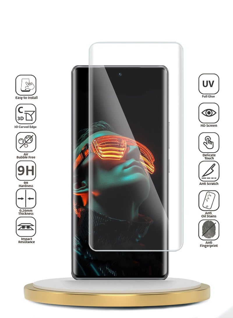 دبليو تيك حافظ شاشة زجاجي مقوى كامل بحواف منحنية بالكامل من تيكنو بوفا كيرف 5G 2025 بريميوم مع غراء كامل وغطاء كامل (MSGUCN) - شفاف - Image 2