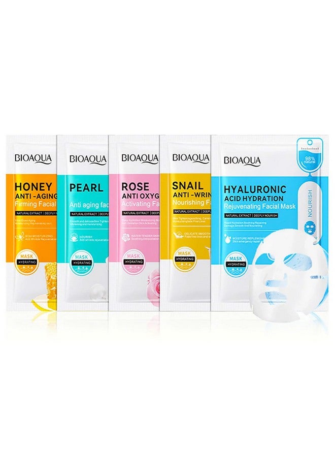 بيو أكوا قناع الوجه BIOAQUA لشد البشرة وتغذيتها بعمق وترطيبها، مستخلص طبيعي بنسبة 98%، مجموعة من 5 قطع (قطعة واحدة من كل مجموعة (5 قطع)) - Image 1