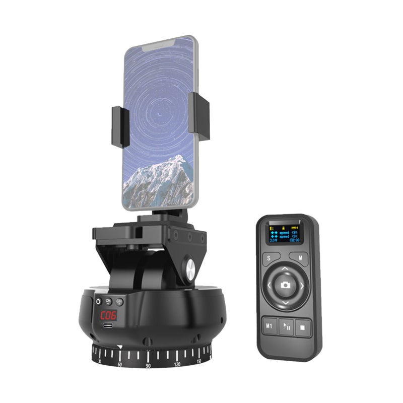 ANDOER YT1200 Motorized Pan Tilt Head 2-axis Panoramic Head 360° Rotation Panoramic Tripod Head 100M Wireless Remote Control 9 Levels Adjustable Speed 1kg Load Capacity with Phone Clip for Smartphone - Image 1