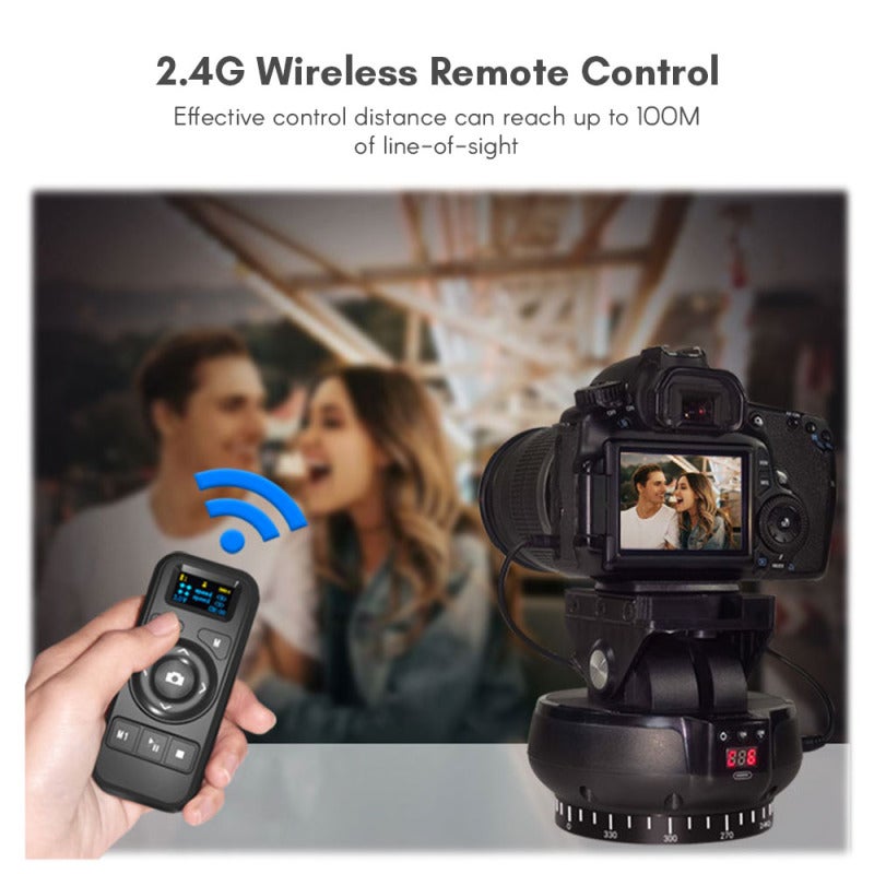 ANDOER YT1200 Motorized Pan Tilt Head 2-axis Panoramic Head 360° Rotation Panoramic Tripod Head 100M Wireless Remote Control 9 Levels Adjustable Speed 1kg Load Capacity with Phone Clip for Smartphone - Image 3