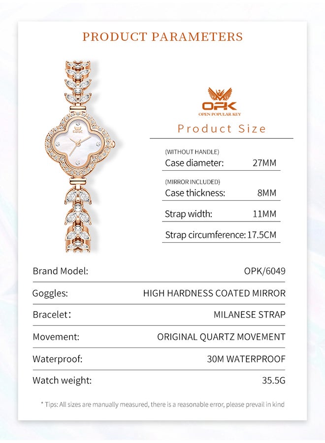 OPK Four-Leaf Clover Watch Ladies Watch Diamond Bracelet Waterproof Watch 6049 - Image 5